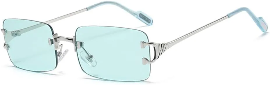 

Солнцезащитные очки без оправы прямоугольной формы для женщин, очки без оправы для мужчин, сверхлегкие очки с защитой от УФ-излучения UV400 LANGSER, Silver Green