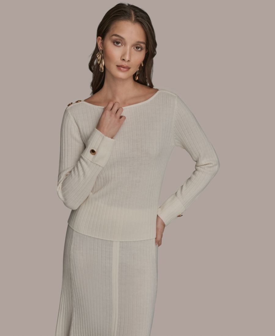 

Женский свитер с длинными рукавами и пуговицами Donna Karan New York, Cream