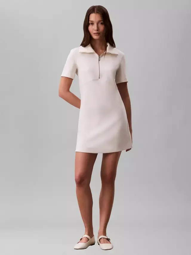 Мини-платье с короткими рукавами и воротником-молнией, белое Calvin Klein