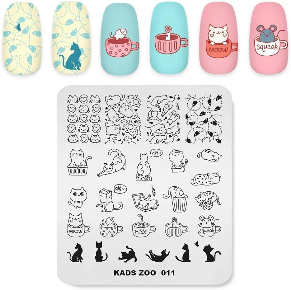 Пластины для стемпинга ногтей с мультяшными животными Alexnailart
