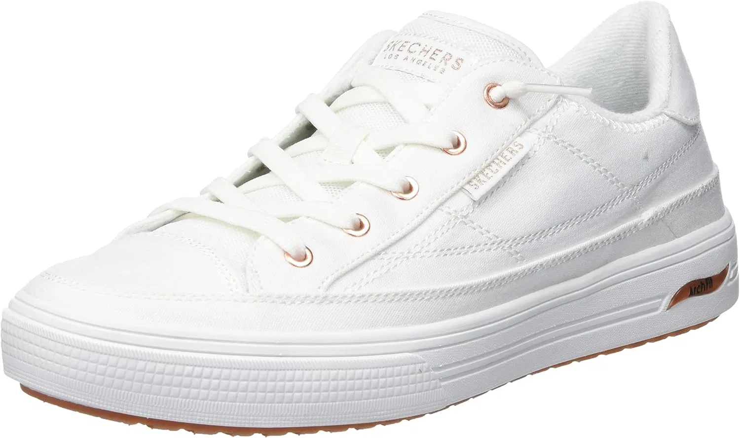 Кроссовки Skechers Damen Arch Fit Arcade Meet Ya ThereSneaker, 2-White Canvas Rose Gold Trim
