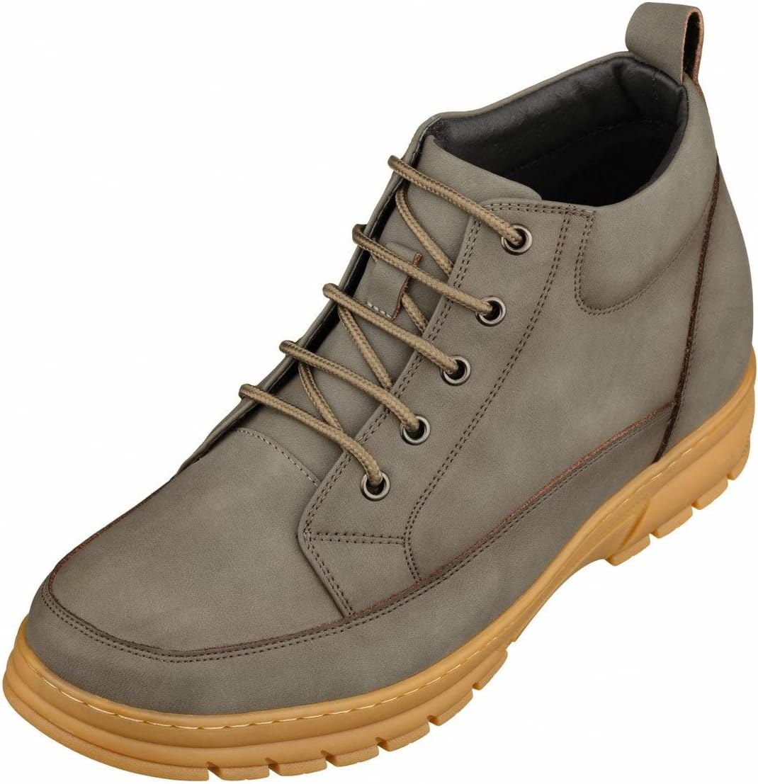 

Мужские невидимые обувные вставки для увеличения роста TOTO - серые высококачественные кожаные ботинки на шнуровке в стиле хайкинг - увеличение на 7 см - K11551 - размер 6 D(M) US