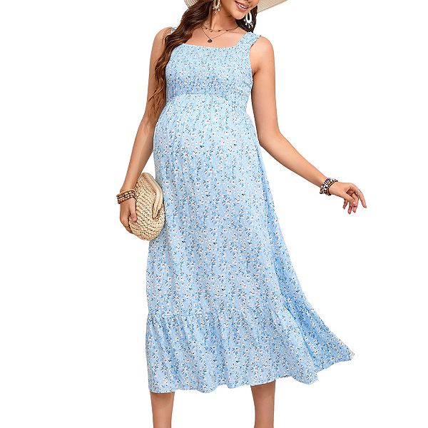 

Женское платье миди с квадратным вырезом и цветочным принтом для беременных Clearflower, Light Blue Floral