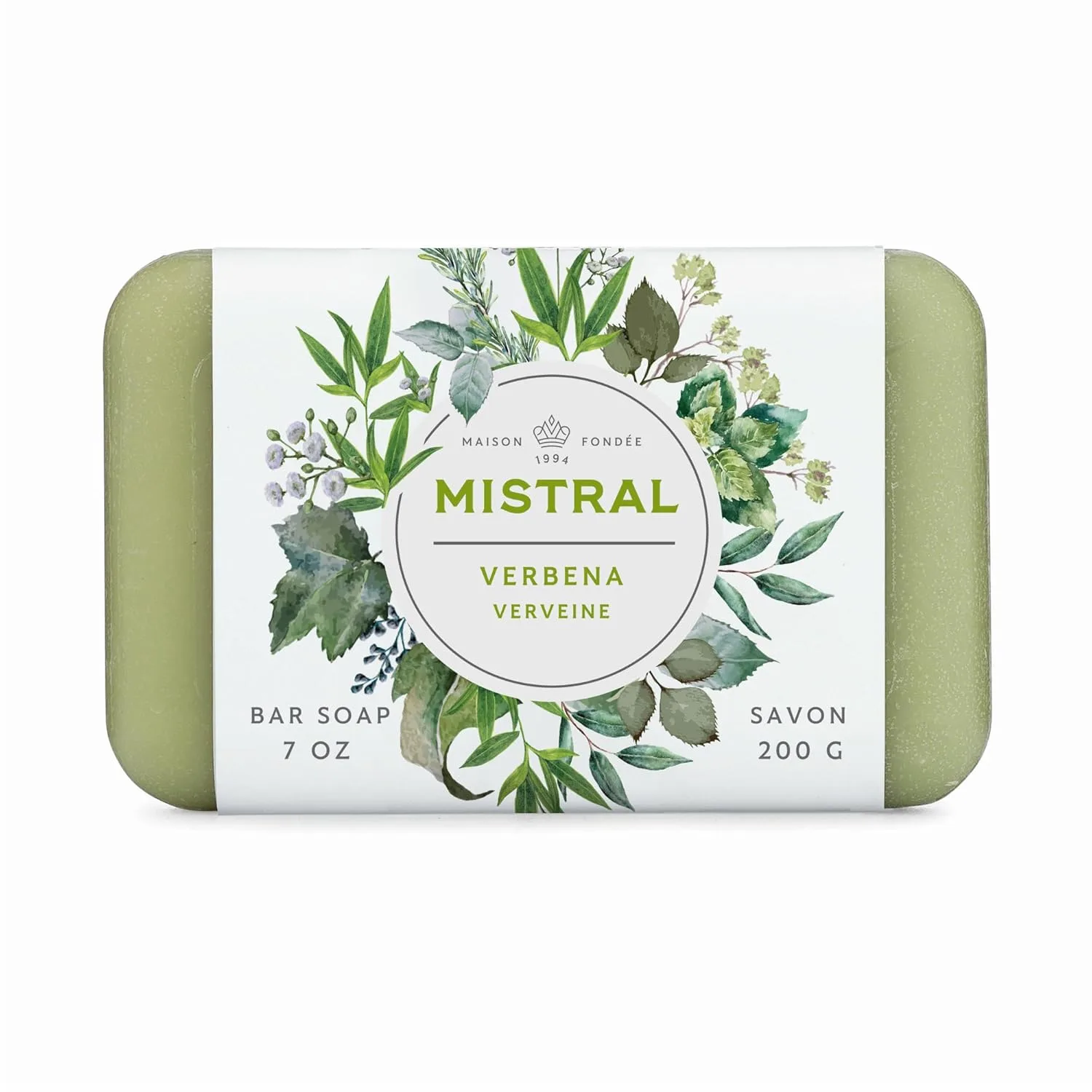 Мыло Mistral Classic French Bar, Verbena, 7 унций - тройного помола с органическим маслом ши и оливковым маслом, увлажняющее, для женщин и мужчин (2 шт) 396.90 г (2 шт.), olive