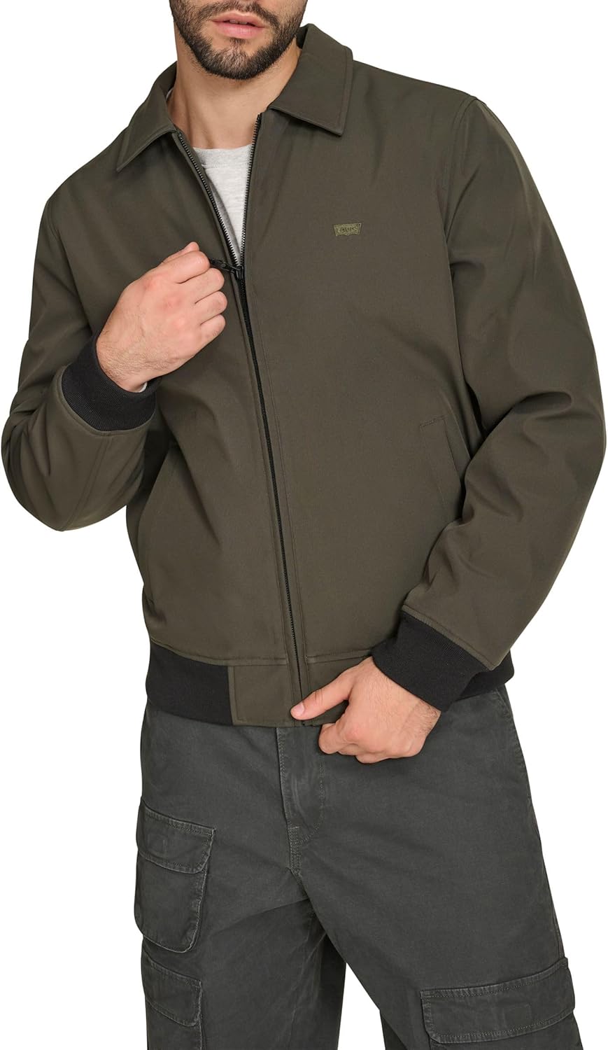 

Мужская легкая куртка-бомбер Levi's из мягкой ткани софтшелл Varsity Rib Knit, Olive