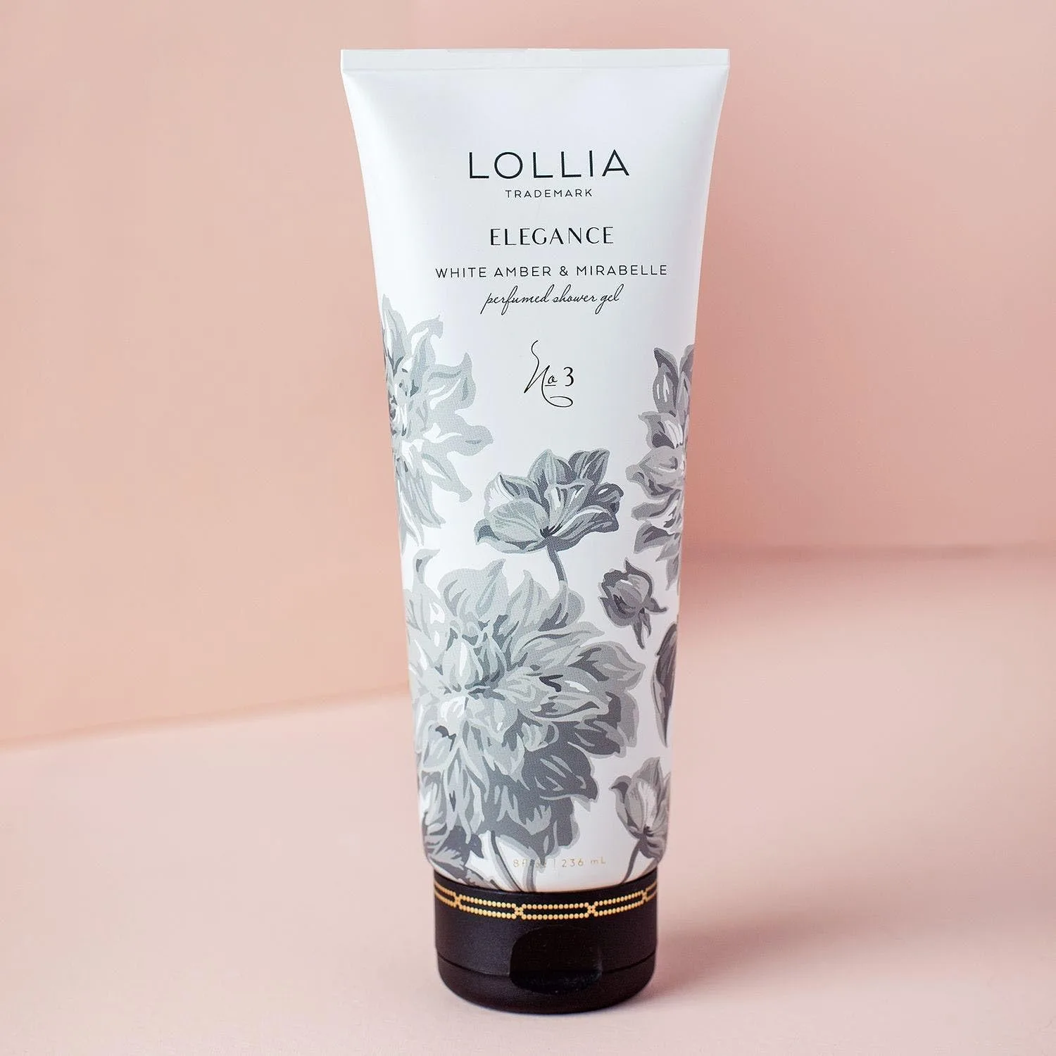 LOLLIA Elegance гель для душа, 237 мл - White Amber & Mirabelle - ароматный гель для душа с маслом ши, WHITE — фото 2
