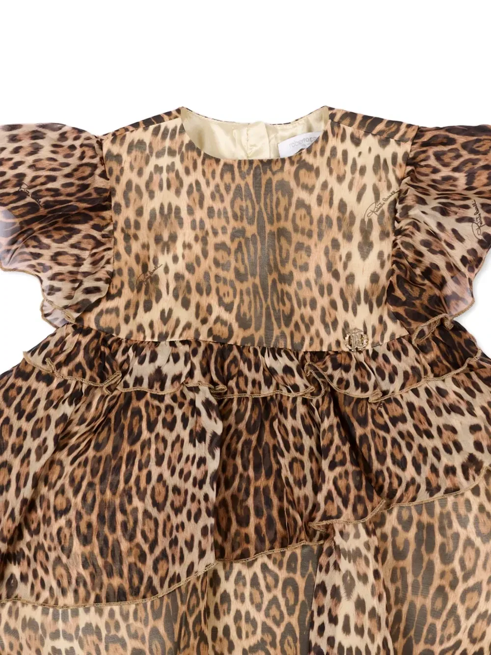 Платье с оборками и леопардовым принтом Roberto Cavalli Junior, бежевый — фото 3