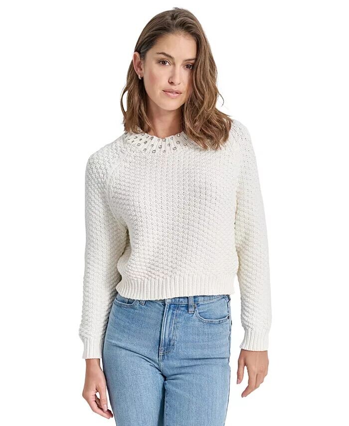 

Женский свитер с рукавами реглан, украшенный кристаллами DKNY Jeans, слоновая кость/кремовый