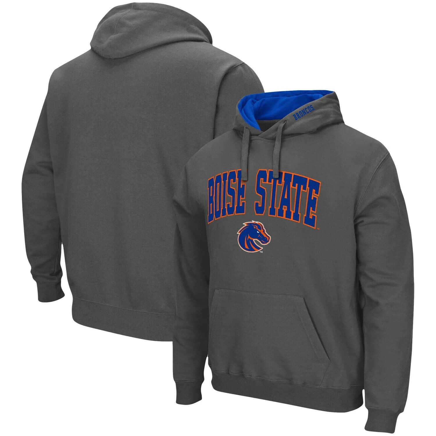 

Мужской темно-серый пуловер с капюшоном Boise State Broncos Arch & Logo 3.0 Colosseum