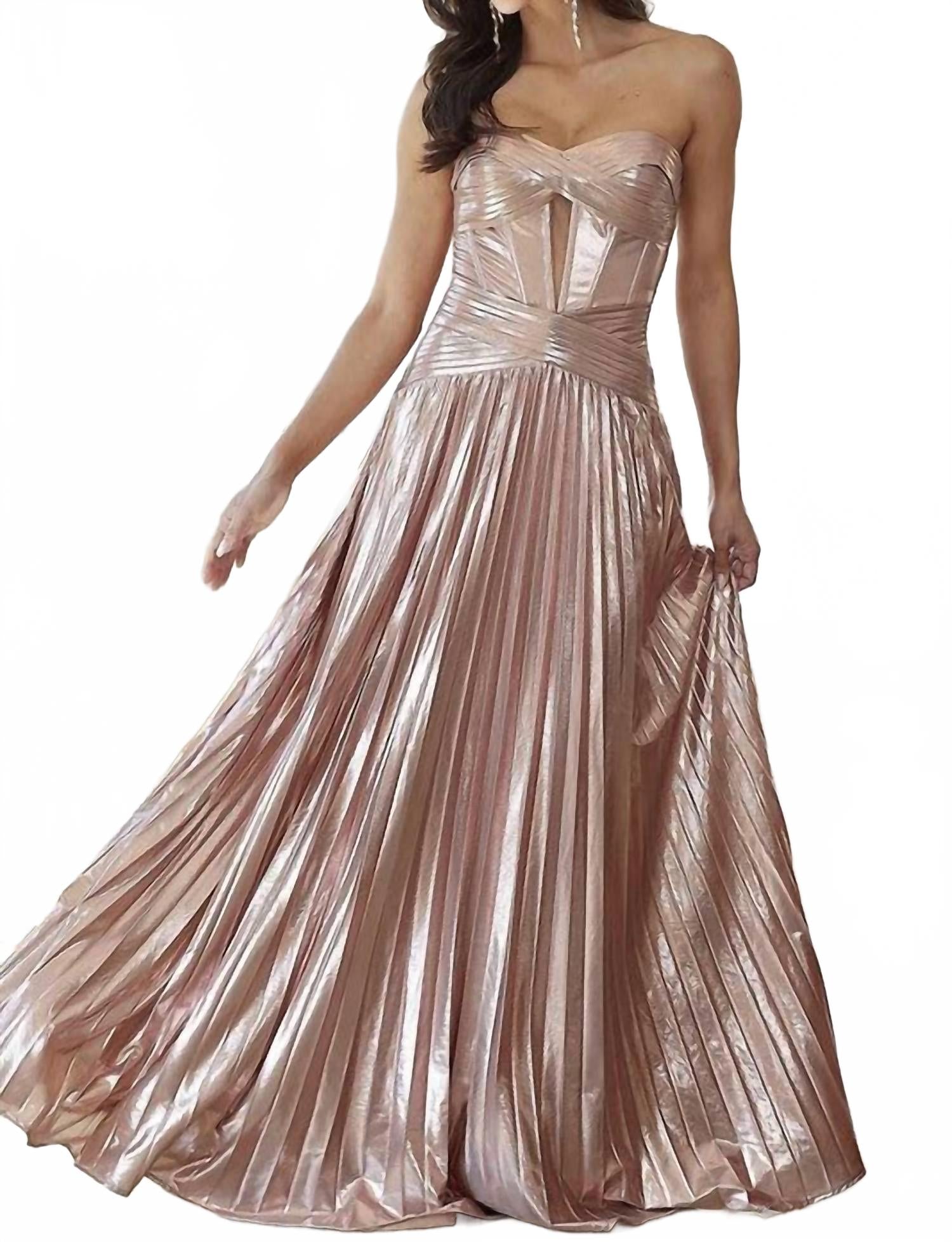 

Maniju Платье без бретелей Magic In Motion из металлизированной ткани цвета розового золота