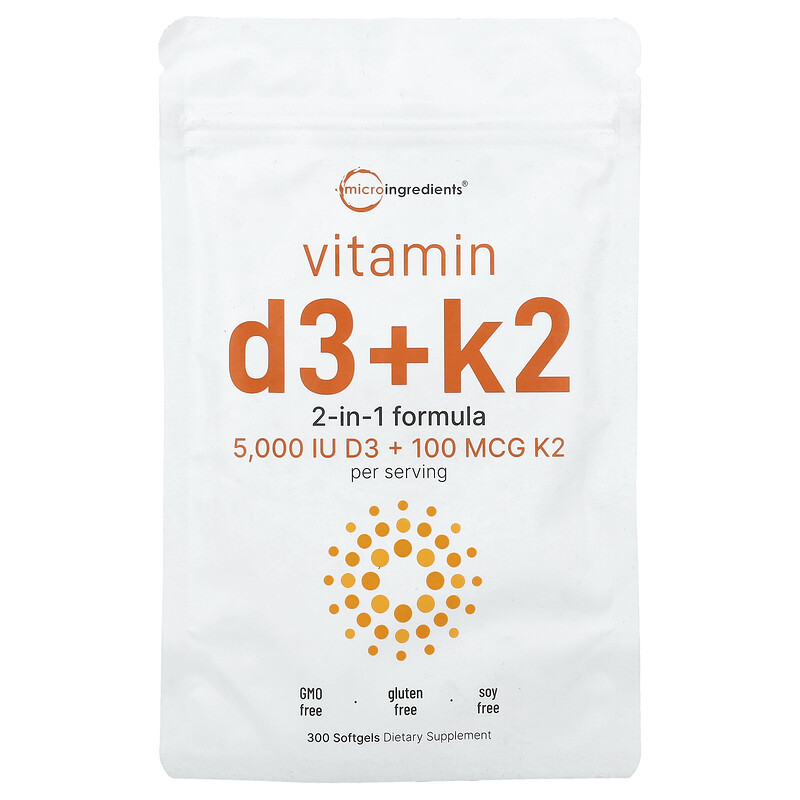 

Micro Ingredients, Витамин D3 и K2, 300 капсул