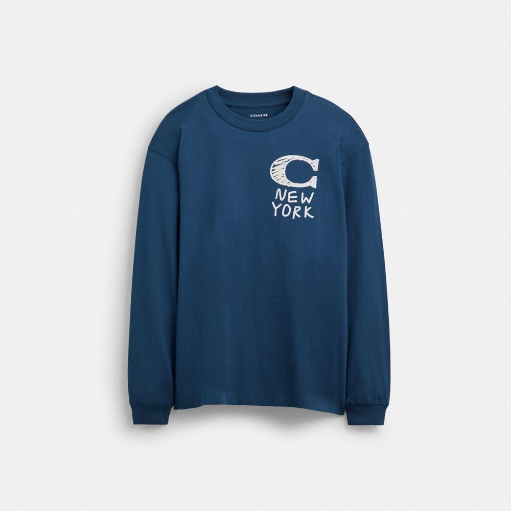 

Футболка Coach New York Long Sleeve T Shirt, темный деним