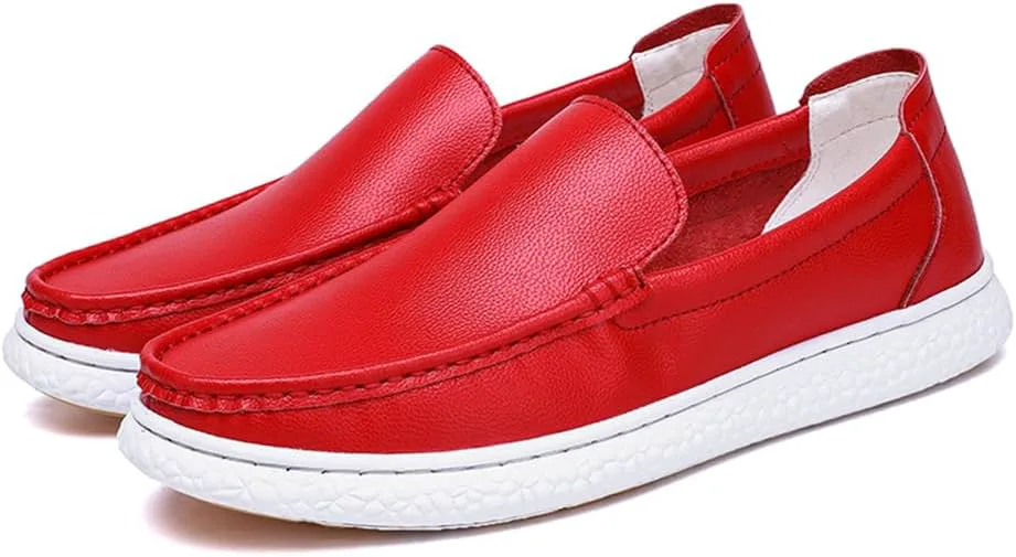 

Новые мужские ручной работы кожаные слипоны из натуральной кожи, мягкие дышащие туфли для вождения, мужские кожаные кроссовки Abborora, красный