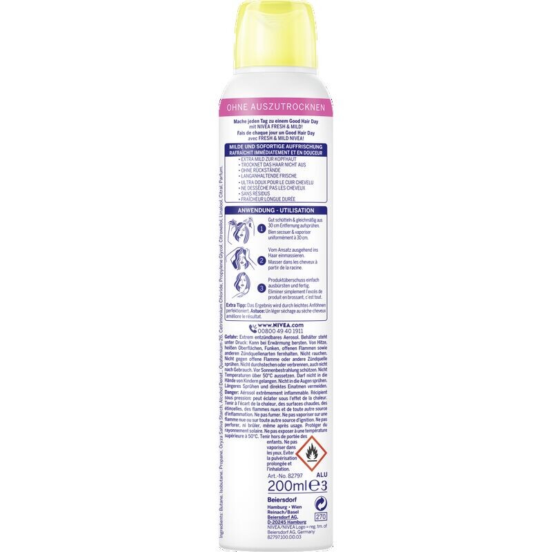 Сухой шампунь Fresh & Mild для светлых тонов волос NIVEA, 200 ml — фото 2