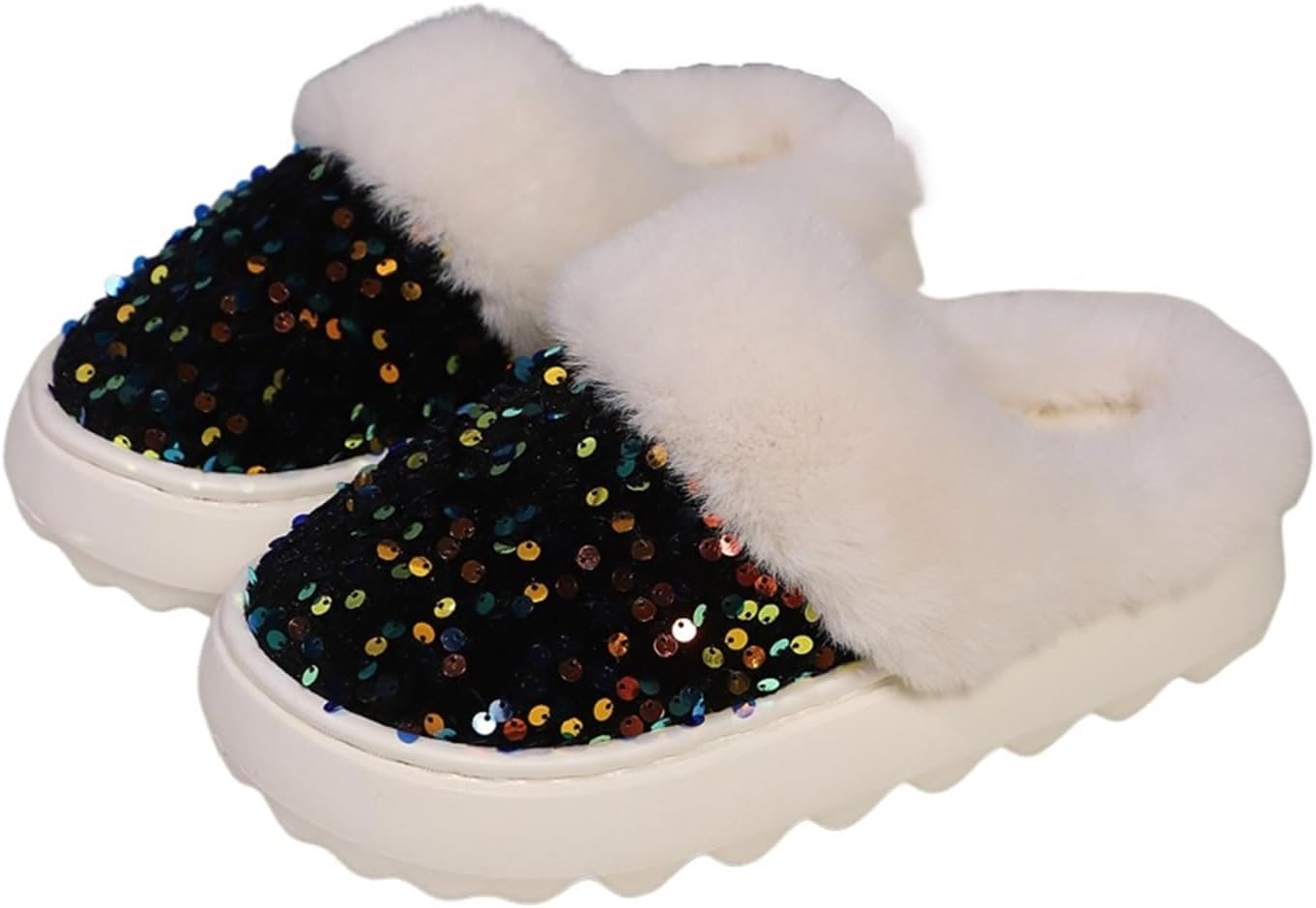 

Женские мужские теплые плюшевые тапочки Edobao Домашняя обувь из пены с эффектом памяти и ошейником из искусственного меха, черный