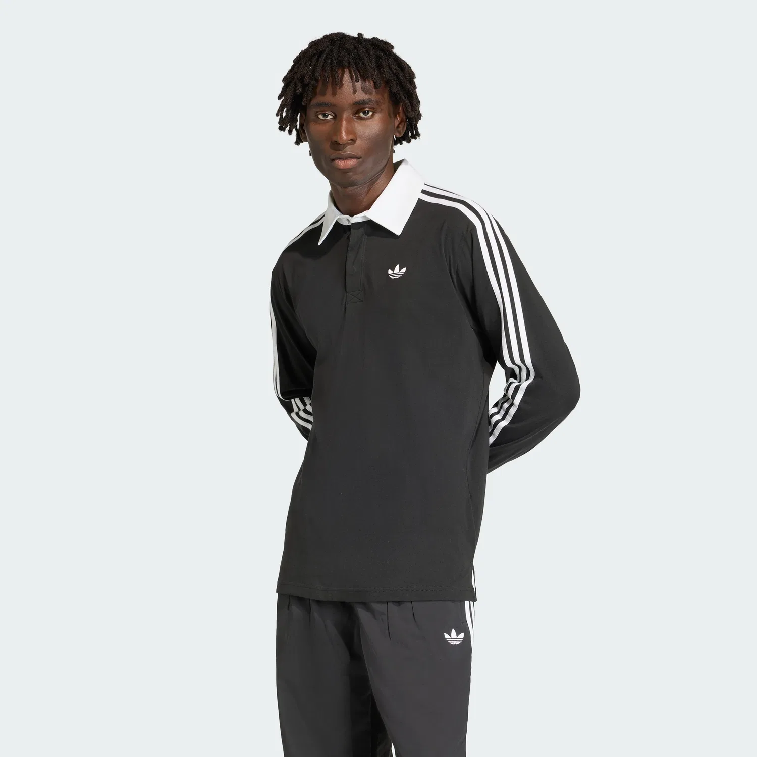 Мужская футболка поло для регби с длинным рукавом 3-Stripes, чёрная, от Adidas