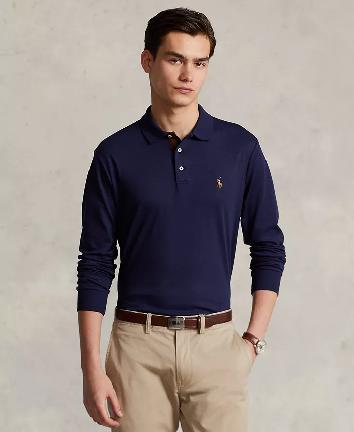 

Мужская классическая поло с длинным рукавом из мягкого хлопка Polo Ralph Lauren, синий