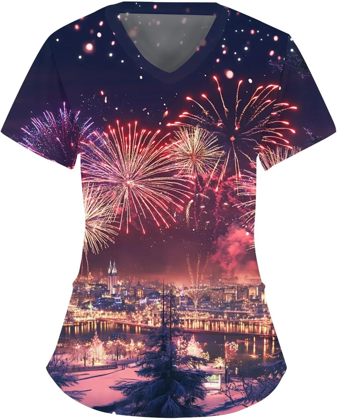 

Топ для скраба женский с коротким рукавом и V-образным вырезом, рождественский принт FlekmanArt