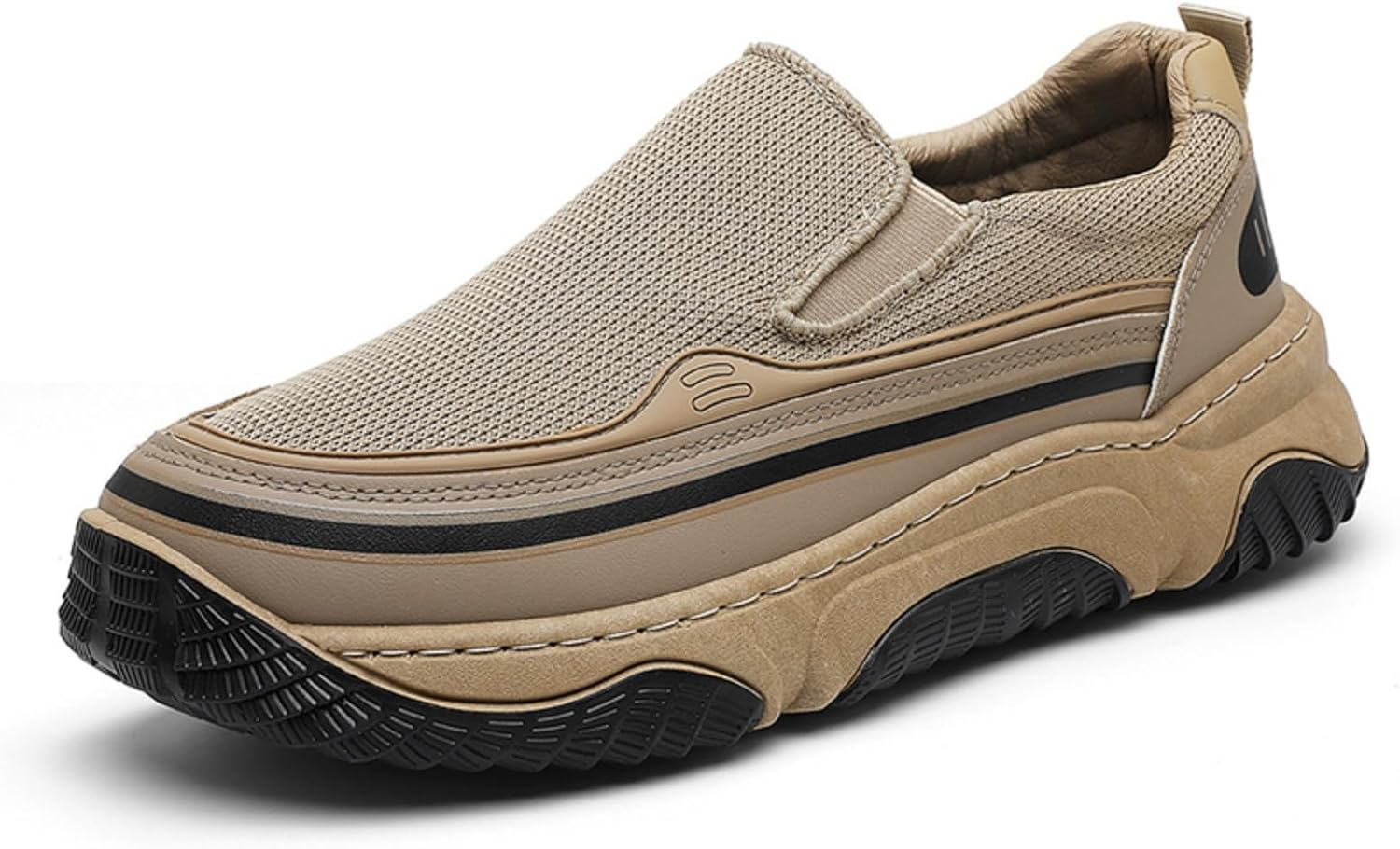 

Мужские слипоны из дышащей сетки с кожаными вставками, противоскользящей резиновой подошвой, удобные повседневные кроссовки для ежедневной носки Lshwcift, хаки