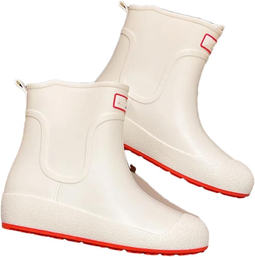 

Мужские резиновые сапоги Wjnvfioo, унисекс, средние, противоскользящие, водонепроницаемые и рыболовные сапоги, белый/красный