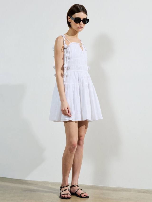 

Хлопковое мини-платье Amra с защипами French Connection, Linen White