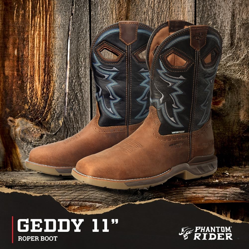 Мужские сапоги PHANTOM RIDER Geddy 11 водонепроницаемые с широкой квадратной композитной носовой частью Roper, коричневый — фото 2