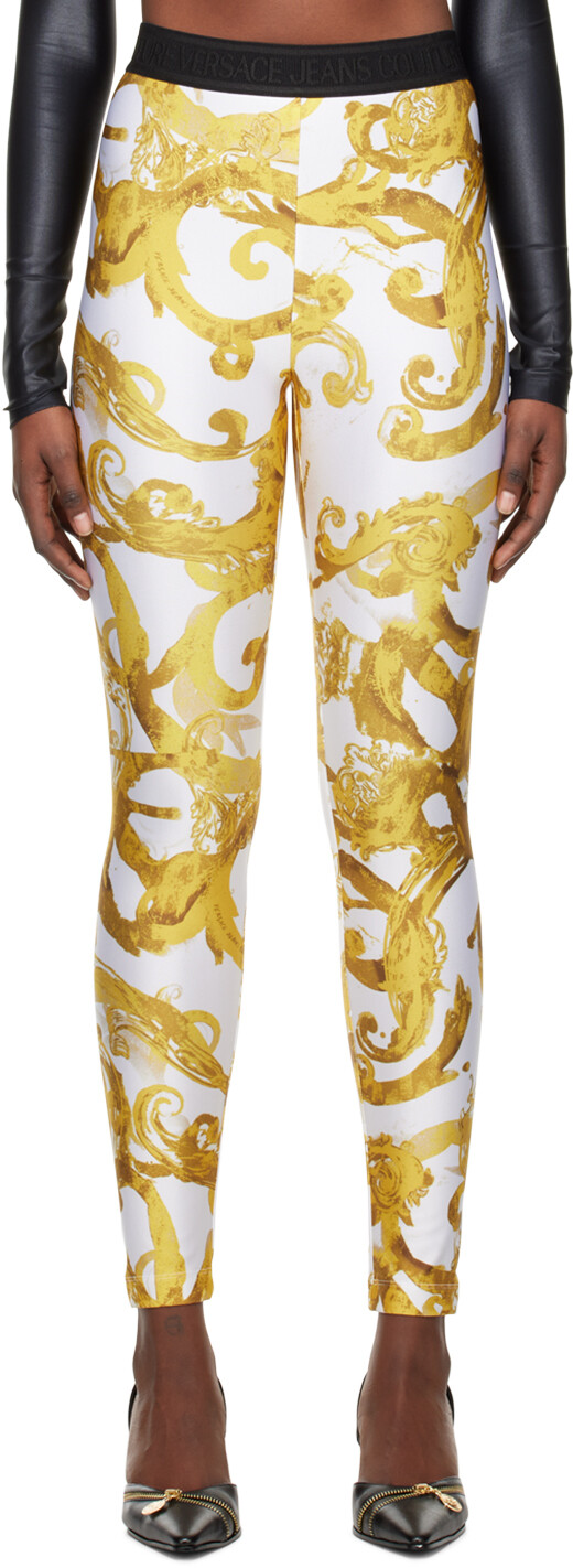 

Белые леггинсы от кутюр с акварелью Versace Jeans Couture