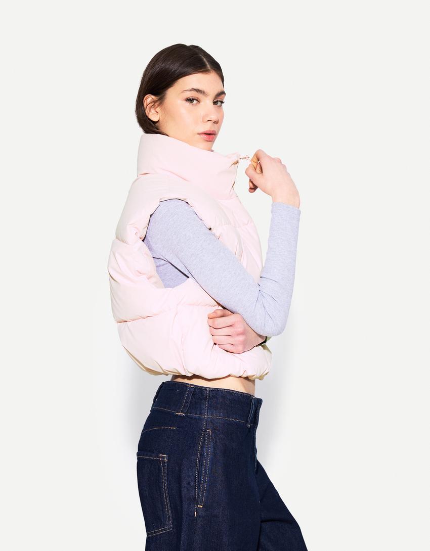 

Укороченный стеганый жилет Bershka, розовый