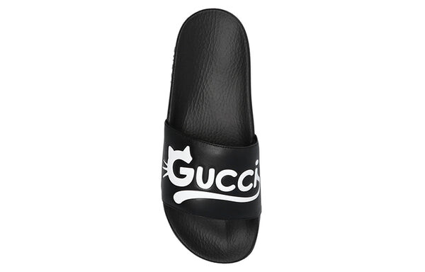 Тапочки pursuit cat leather pool slide 'black' Gucci, черный — фото 2