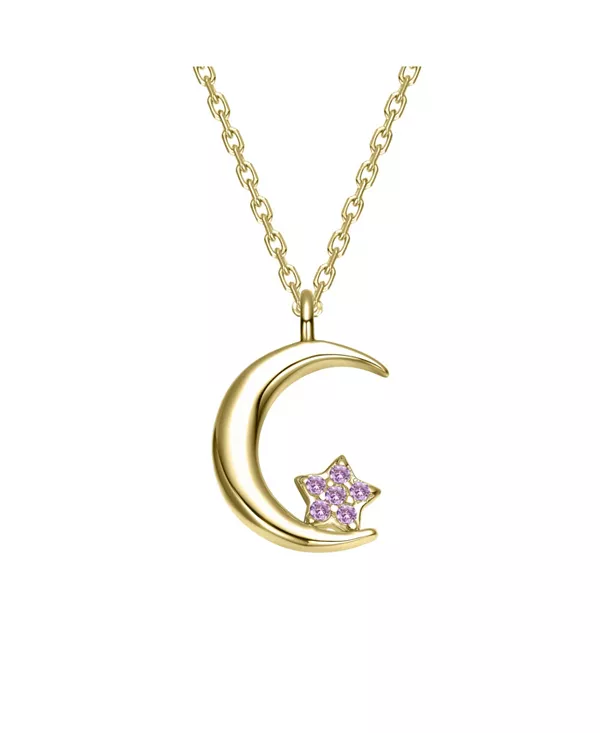

Детское ожерелье с подвеской в виде полумесяца и звезды, покрытое 14-каратным золотом и украшенное цветными кубическими цирконами Gigigirl, pink