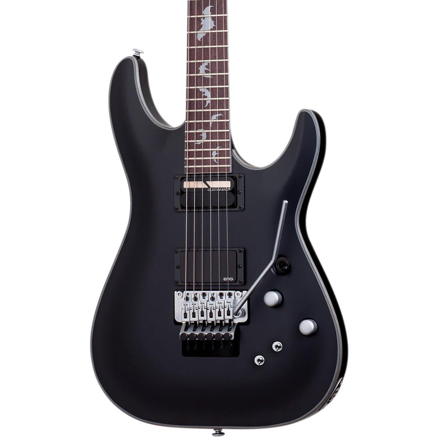 

Schecter Guitar Research Damien Platinum 6 с Floyd Rose и электрогитарой Sustainiac Satin Black