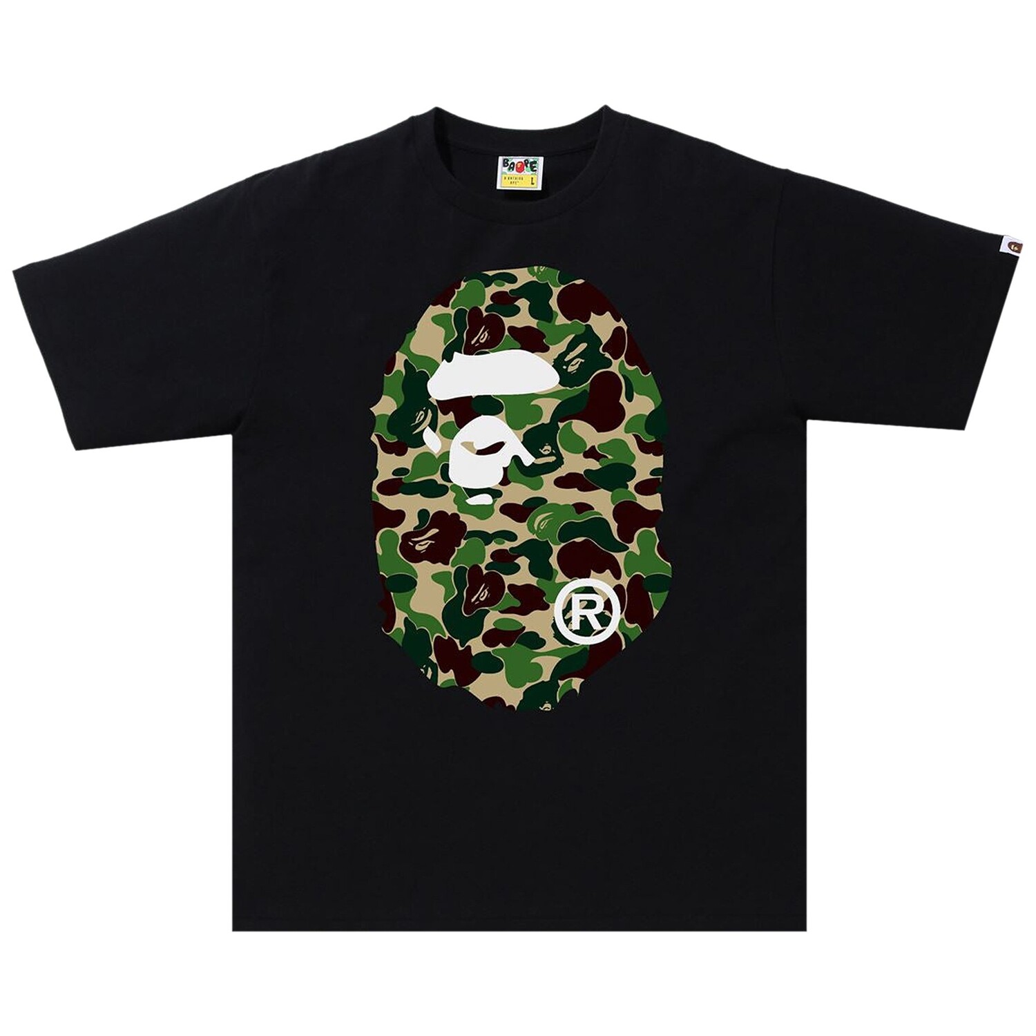 

BAPE ABC Камуфляжная футболка с головой большой обезьяны, цвет черный/зеленый