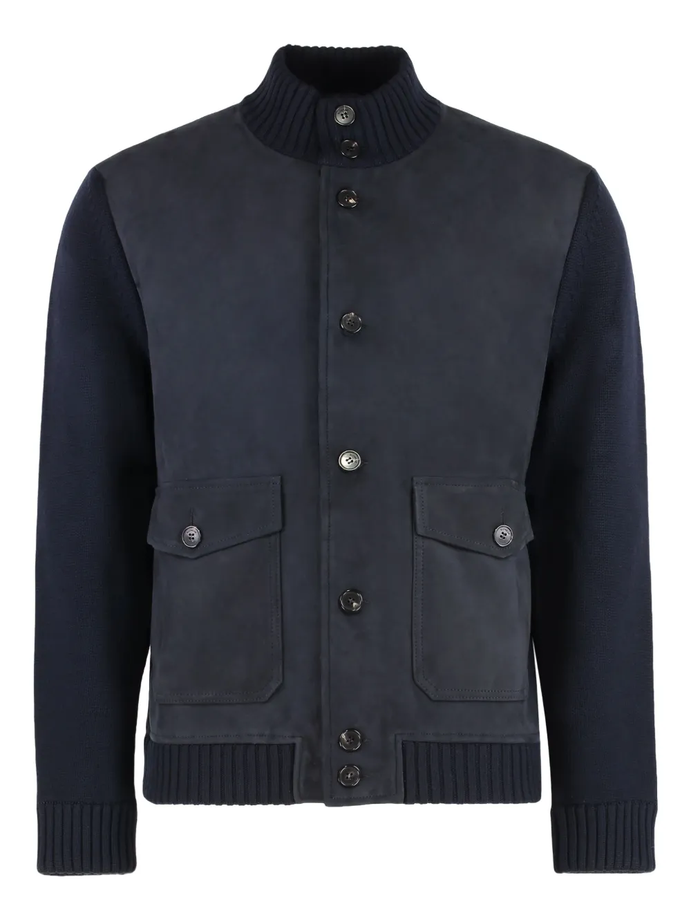 

Кардиган на пуговицах с кожаными вставками Slowear, синий