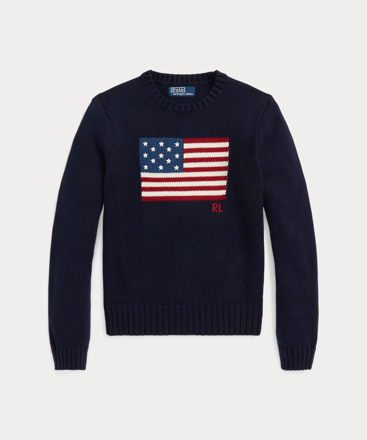 Свитер с флагом, хлопковый, Polo Ralph Lauren, прямой крой, тёмно-синий — фото 2