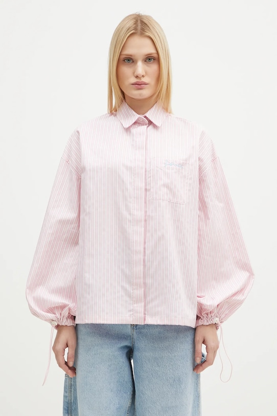 

Хлопковая рубашка с эластичными рукавами-фонариками Fiorucci, розовый
