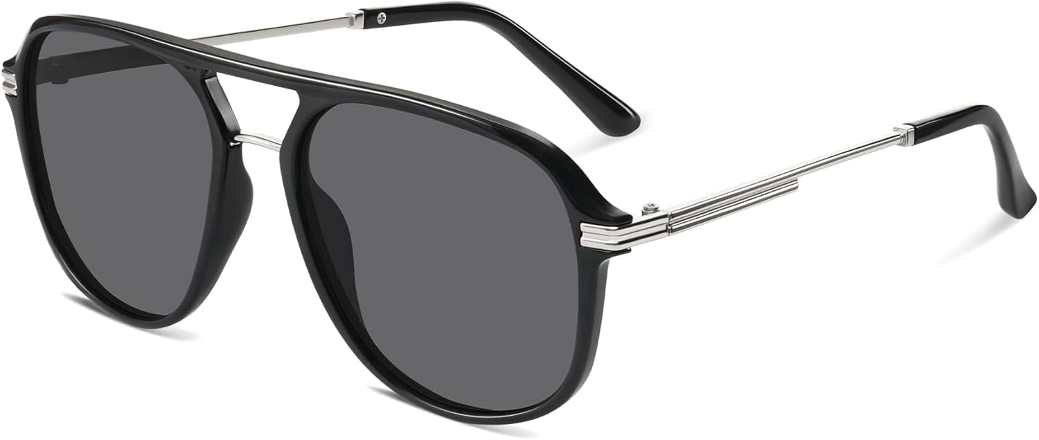 

Женские поляризованные солнцезащитные очки-авиаторы, модные квадратные солнцезащитные очки для женщин, ретро-солнцезащитные очки-авиаторы Foliful, A02-black(silver)/Grey