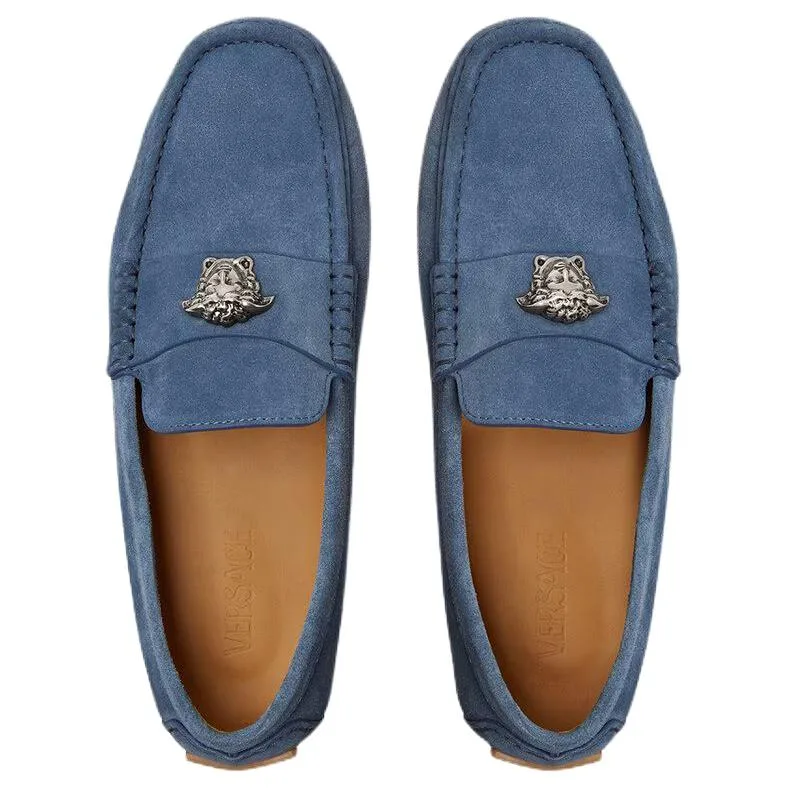 VERSACE La Medusa Loafers из телячьей кожи мужские синие — фото 4