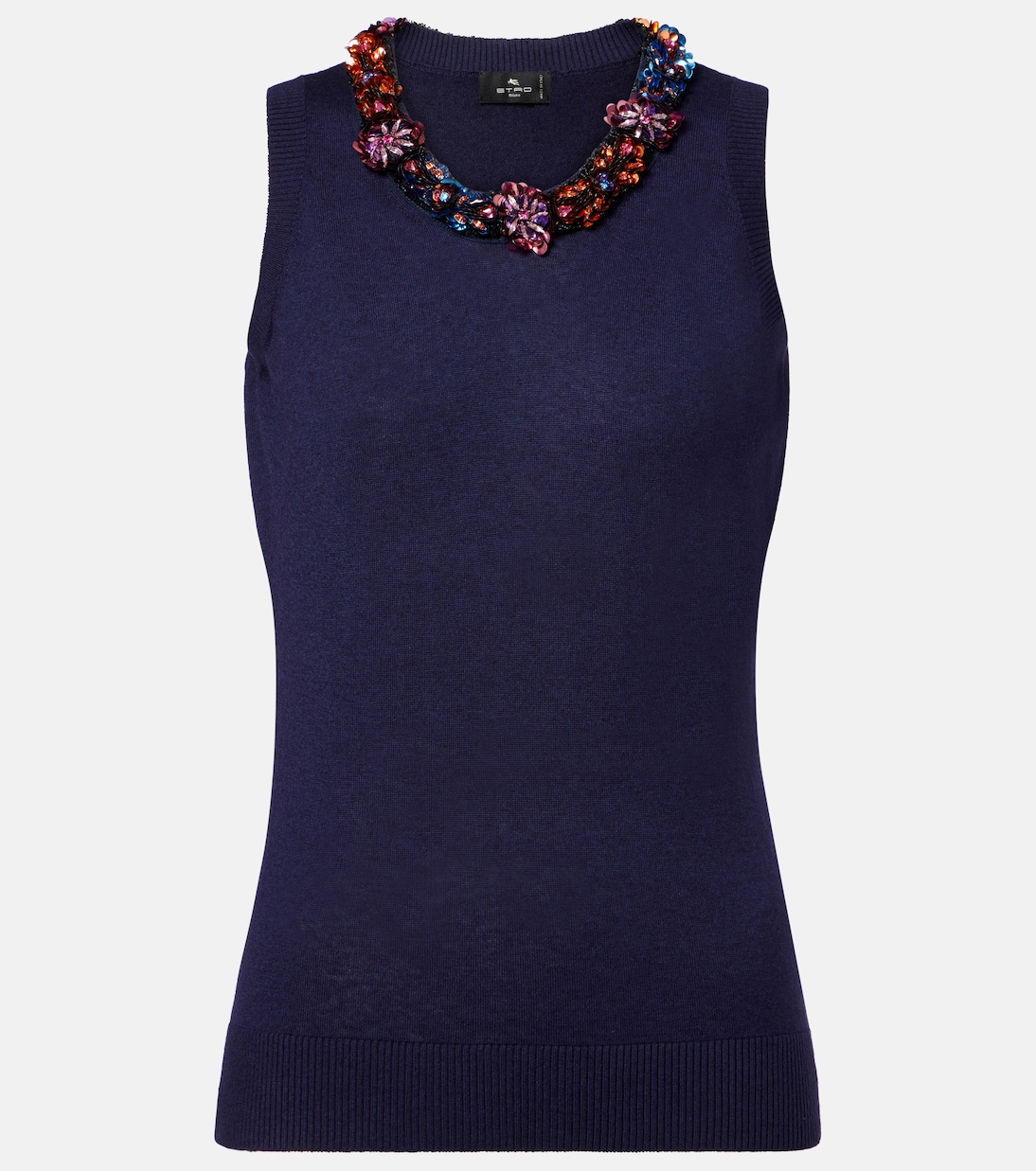 

Украшенный топ из шелка и кашемира Etro, Blu Mare