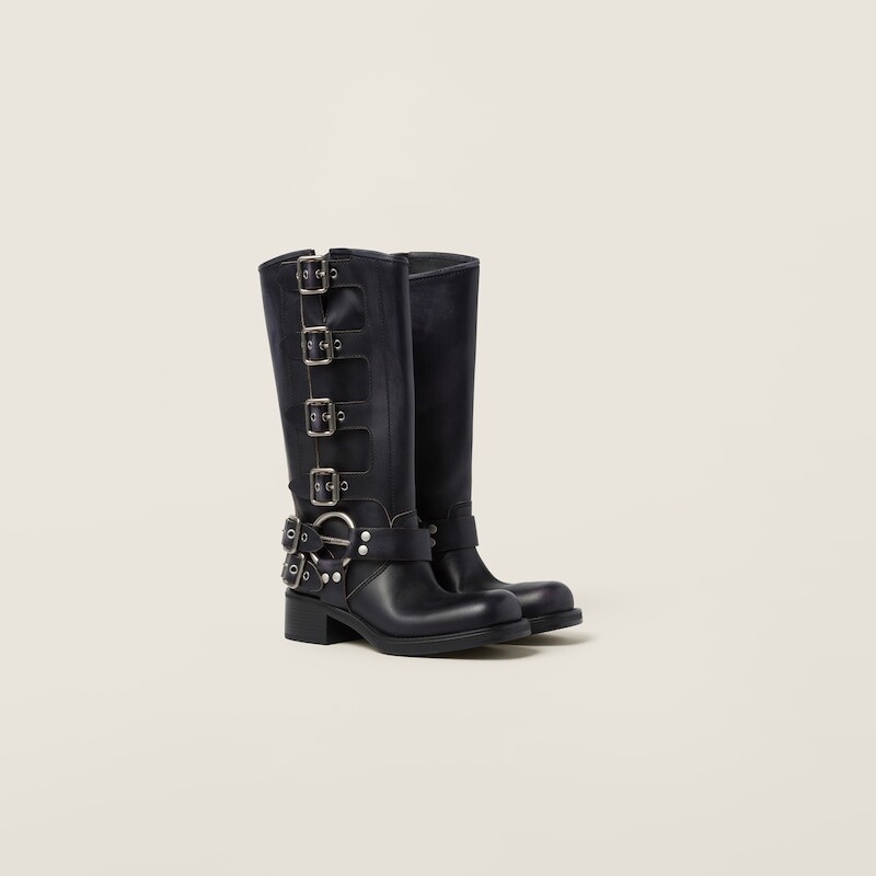 Кожаные сапоги Miu Miu, черный