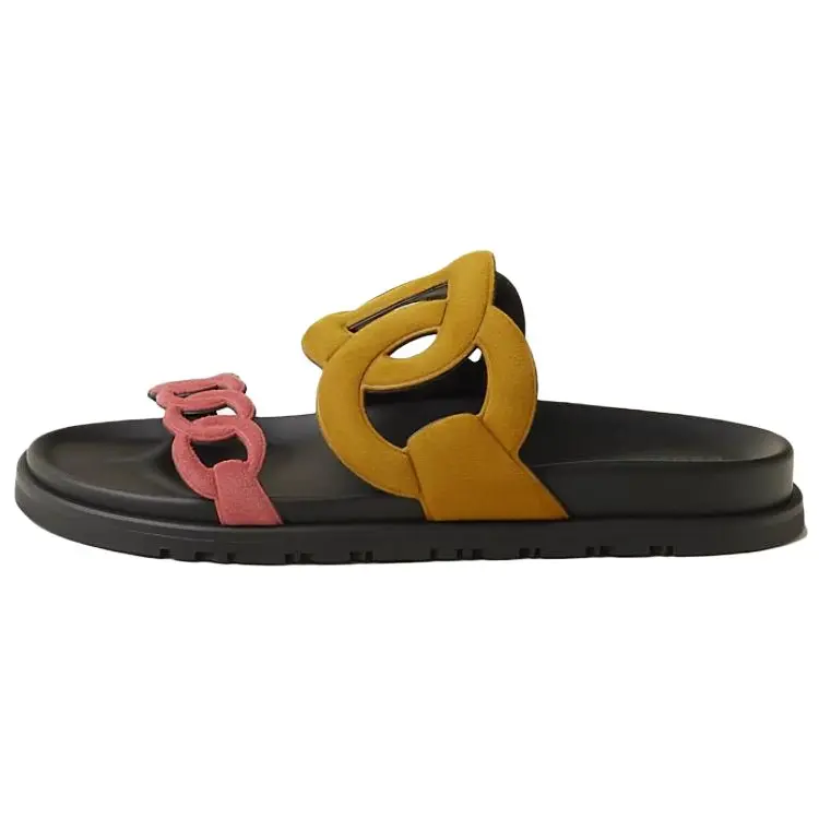 HERMES Женские резиновые сандалии Extra Slide, желтые