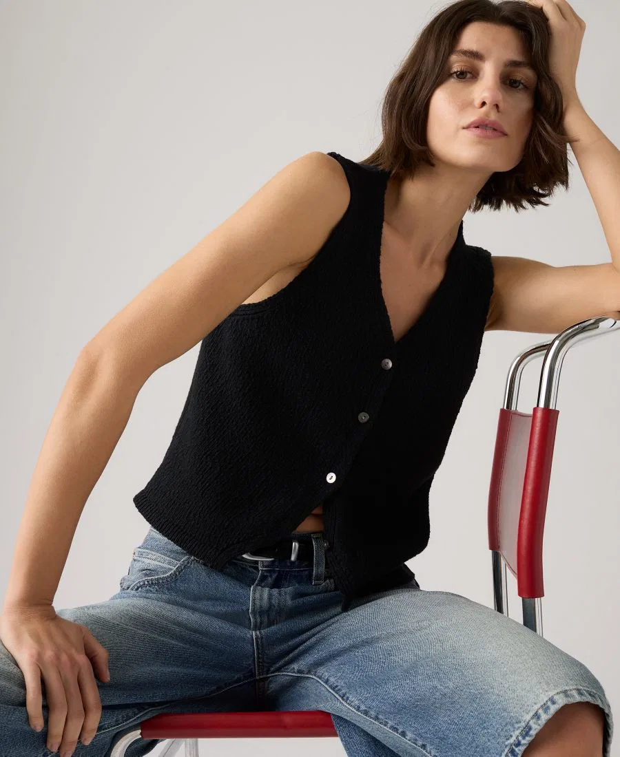 Премиальный женский хлопковый жилет без рукавов с V-образным вырезом Levi'S, антрацит — фото 3