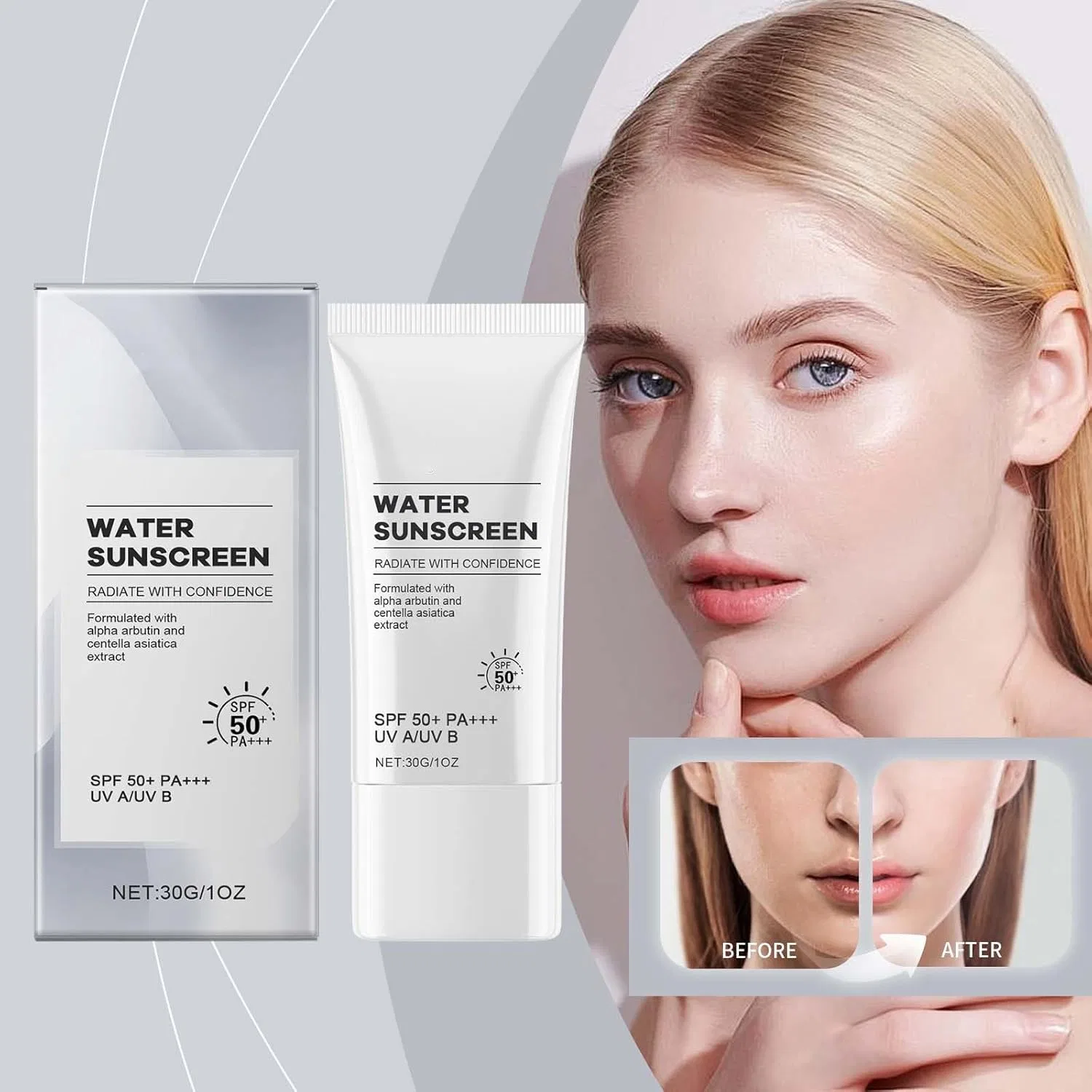 Солнцезащитный крем Hydrating Sunscreen Water Lightweight Snow Albutin Rich Mask Pack, увлажняющий, 45 г, белый Generic — фото 3