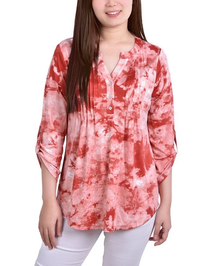 

Женский трикотажный жаккардовый топ с отвернутыми рукавами 3/4 и язычком NY Collection, цвет Poppy Red Tiedye
