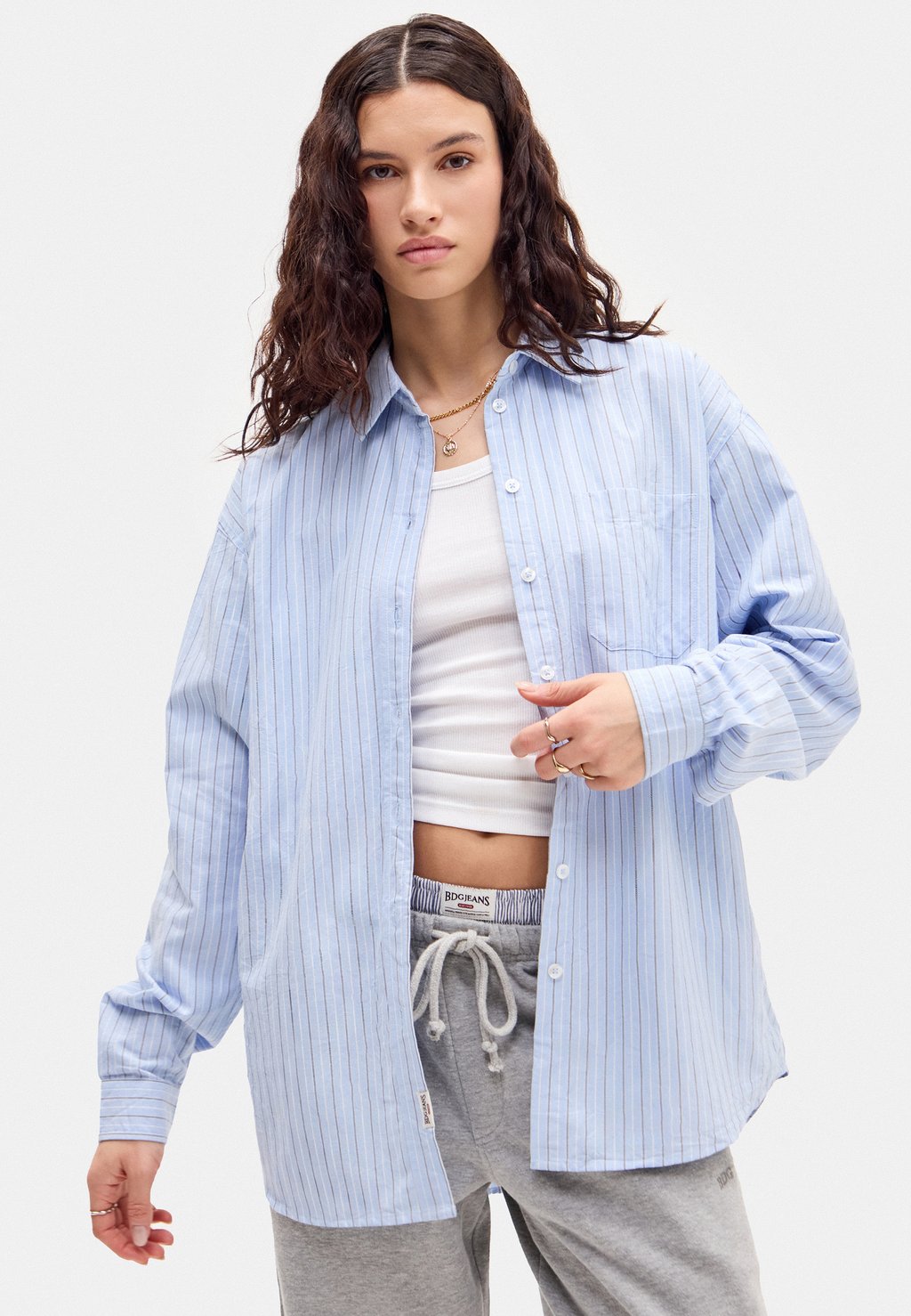 

Блузка на пуговицах STRIPE SHIRT BDG Urban Outfitters, синий