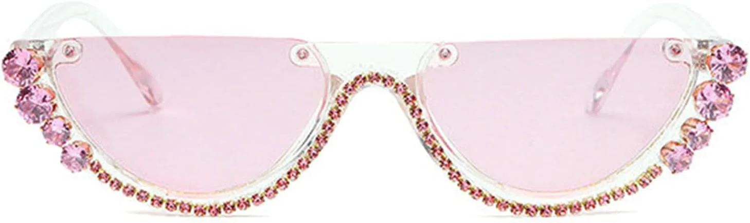 

Солнцезащитные очки Willochra «Кошачий глаз» со стразами для женщин, блестящие, с кристаллами, для вечеринки, с бриллиантами, в полуободковой оправе, Pink