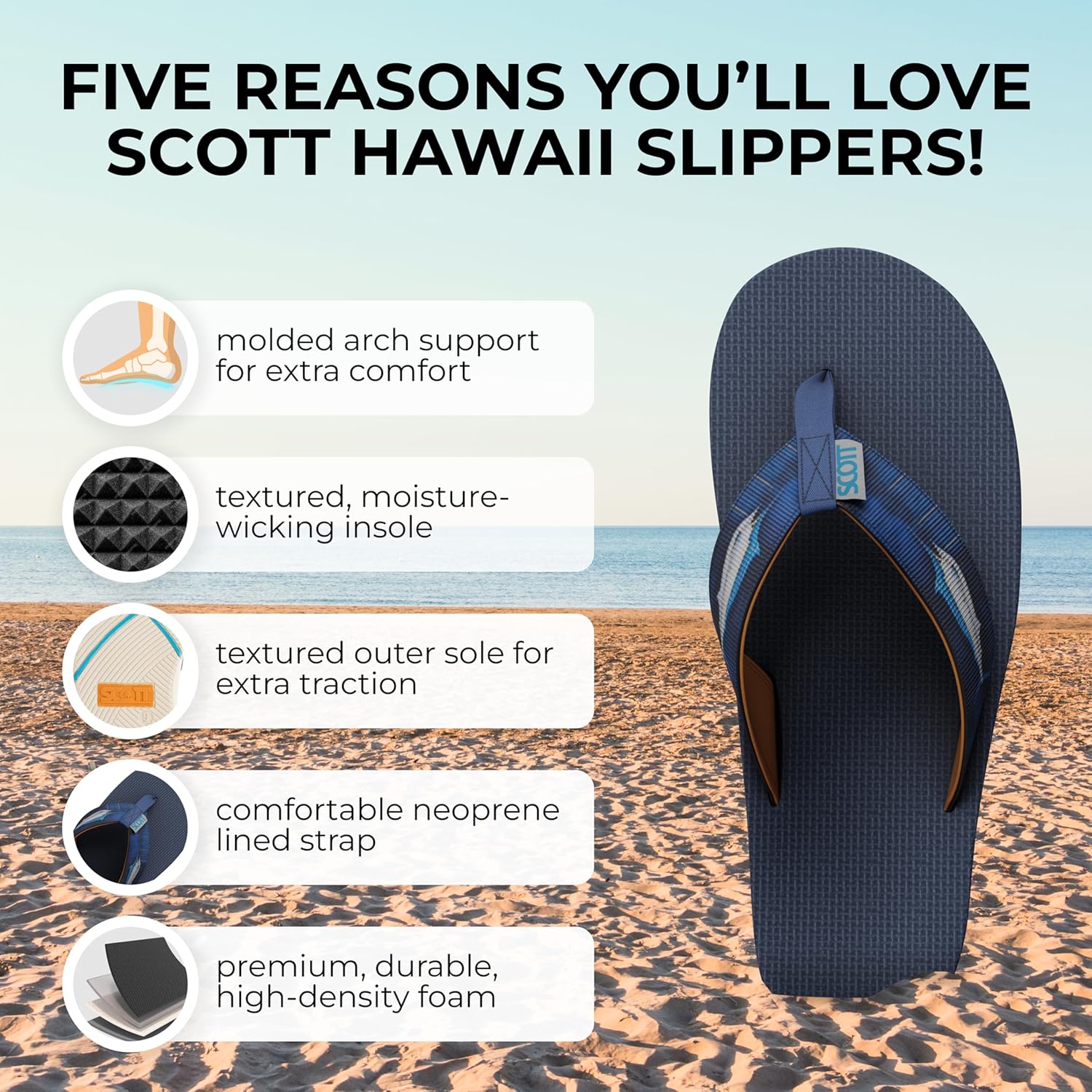 Мужские сандалии Scott Hawaii Kaiko, Ремешок из нейлона с неопреновой подкладкой, Литая подошва, не оставляющая следов и противоскользящая, Поддержка свода стопы и пятковая чашка, Подходят для морских прогулок и лодок, Dark Marlin — фото 2