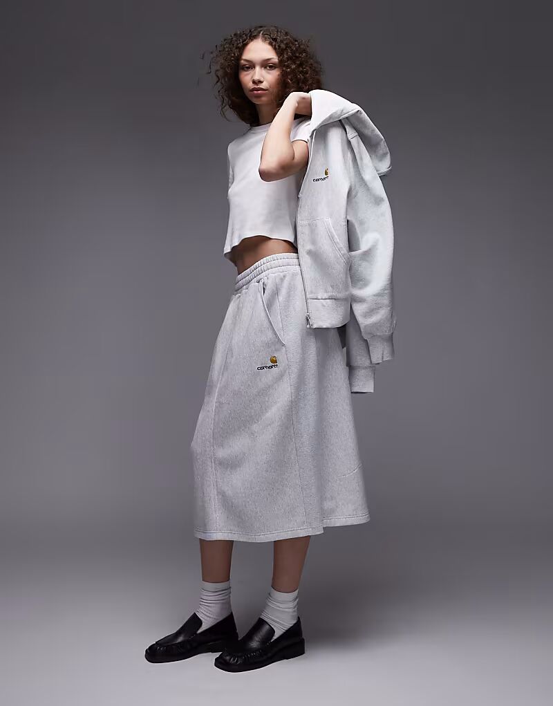 

Юбка-свитшот Carhartt WIP American Script серого меланжевого цвета