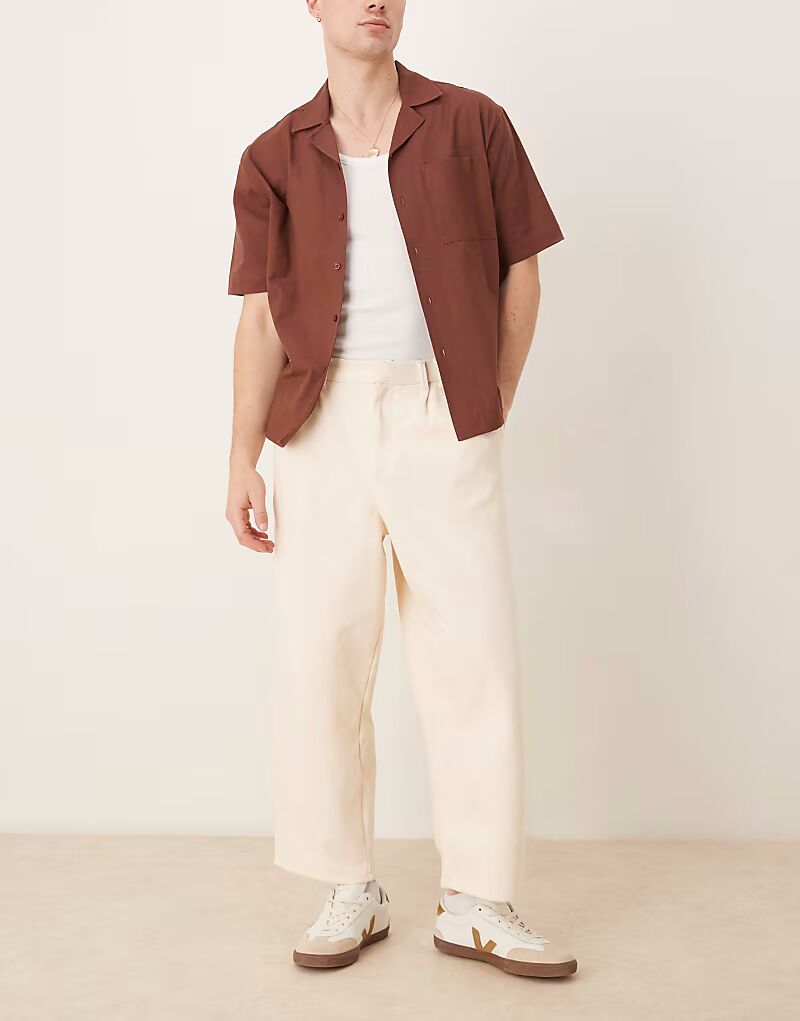 

Брюки ASOS DESIGN Balloon Fit с поясом цвета экрю