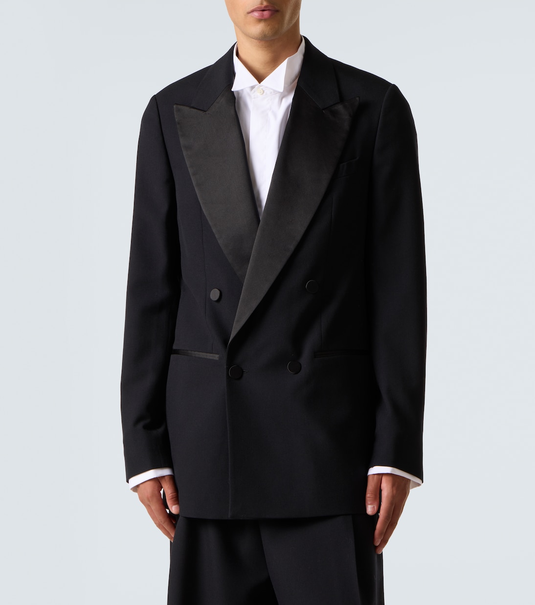 Двубортный пиджак из шерсти и шелка Dries Van Noten, черный — фото 3