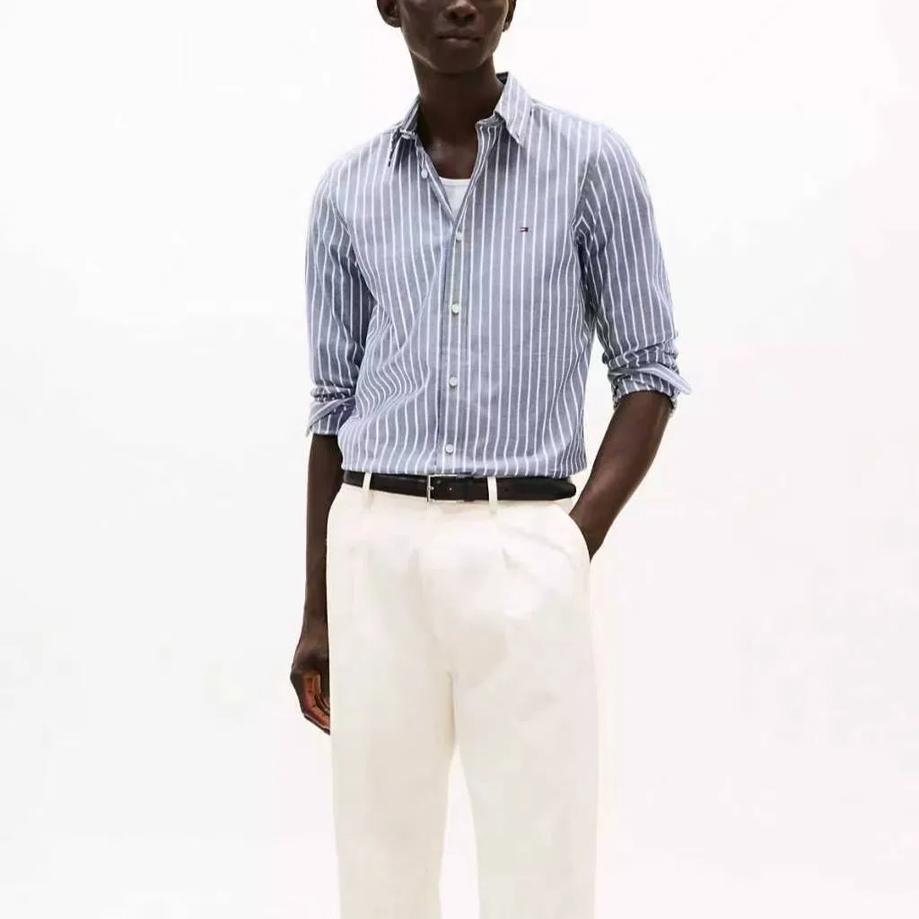 Рубашка мужская Gray Blue Stripes Moderate Tommy Hilfiger — фото 3